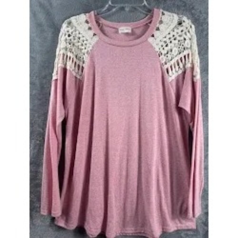 Lovely Melody Womens Long Sleeve Pink Top With Lace Details
